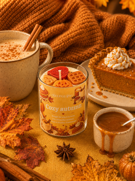 Bougie crumble chai à la citrouille , caramel & feuille d’automne